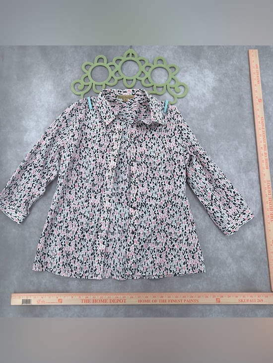 Alex Marie Tops - Alex Marie Pink and Black Leopard-Print Button-Down Blouse